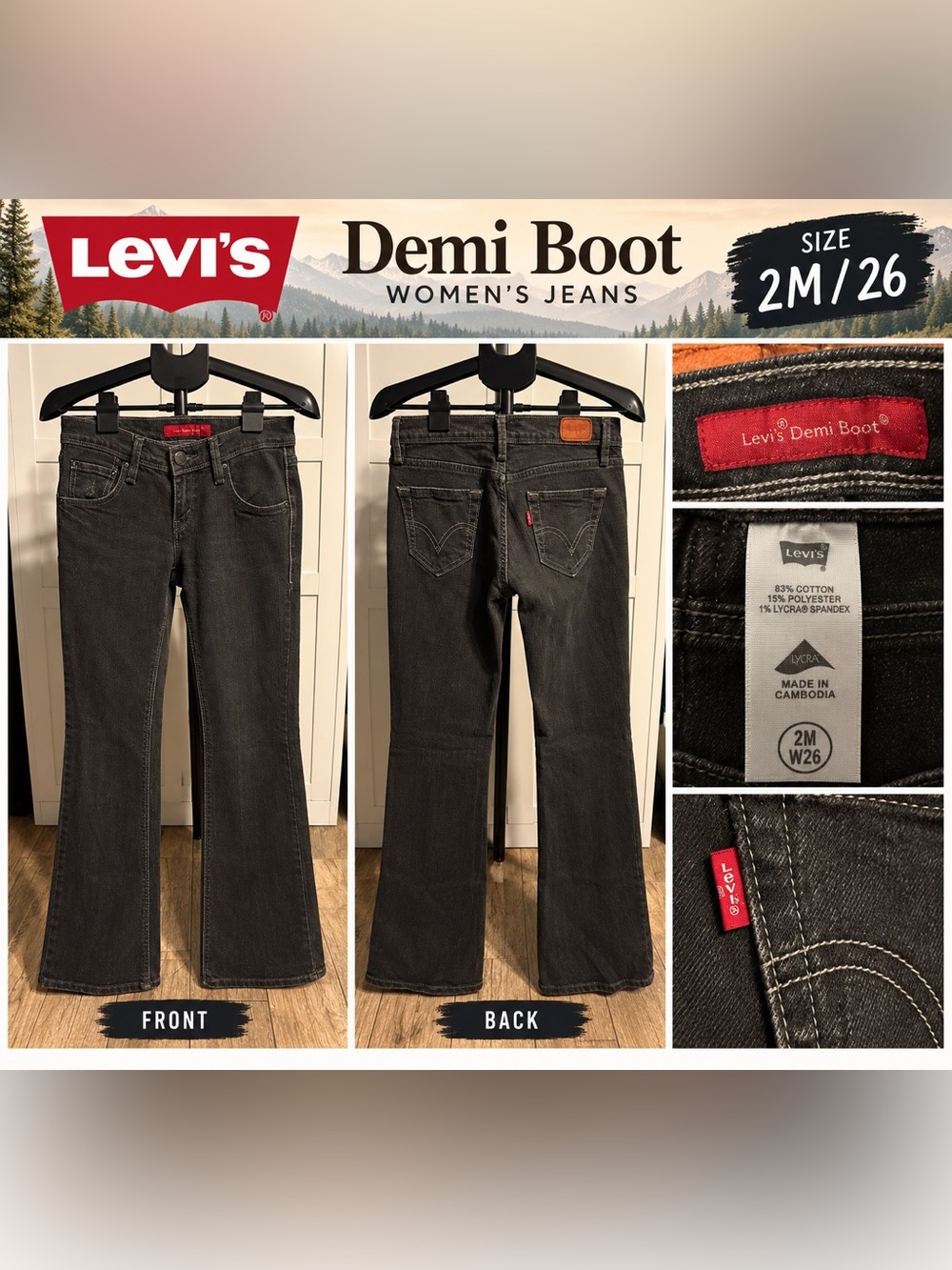 Levi's Demi Bootcut Jeans Black Washed Size 2M / W26